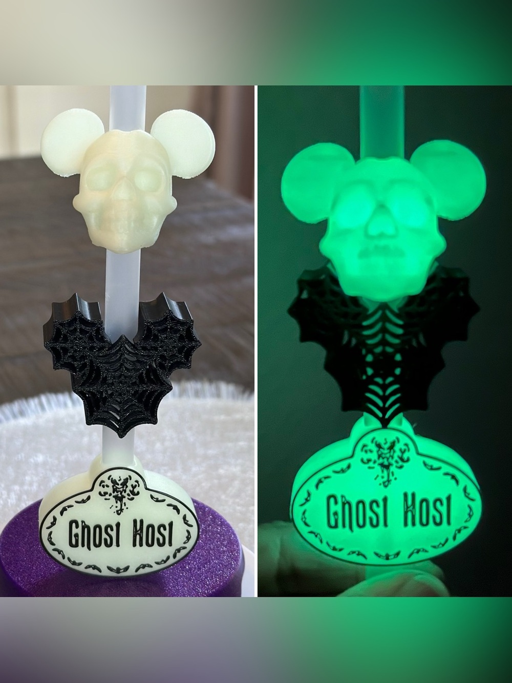 Disney Halloween Glow In The Dark Mickey Haunted Mansion Themed Straw Topper Set